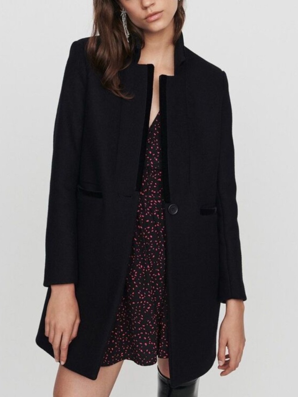 Maje Galar Wool-Blend Velvet-Trim Coat 😍 NWT